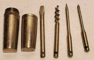 Vintage Prewar German 4 Piece Pocket Tool Kit Plated Brass