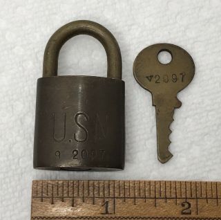 Usn Wilson Bohannan Lock With Key Vintage Old U.  S.  Navy Small Padlock Ww2 Era?