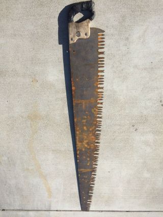 Vintage Hand Saw 1 Or 2 Man Cut Saw Blade Warranted Superior 53 " Wood Handle