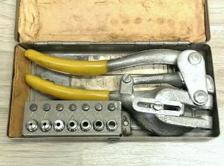 Vintage Whitney Jensen Punch No.  5 Jr Sheet Metal Tool 7 Dies Wrench & Case Compl
