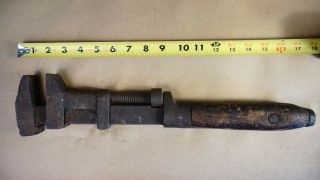 Antique Adjustable Pipe Monkey Wrench With Wood Handle