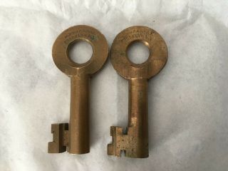 Two W.  Bohannan,  Brooklyn Ny Brass Padlock Keys,  2 " Very Good