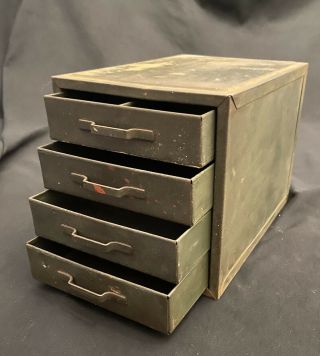 Antique Green Metal Storage Box 4 Drawers Industrial Tool Parts Bin Cabinet 2