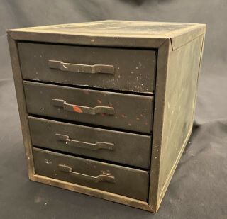 Antique Green METAL STORAGE BOX 4 DRAWERS INDUSTRIAL Tool Parts Bin Cabinet 2 3