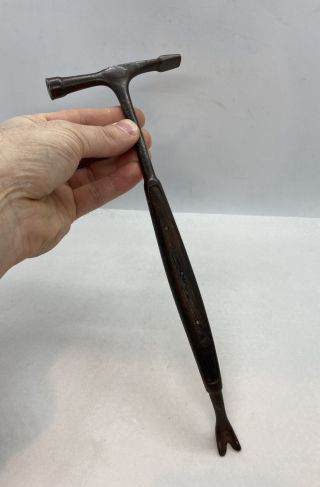 Antique Leather Upholstery Tack Hammer Rare Laminated Wood &metal Handle Unique