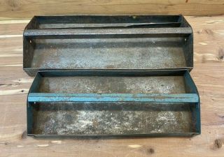 2 Vintage Metal Tool Box Trays 15 " X 6.  5 " X 3.  5 " & 18 " X 7 " X 3.  5 "