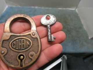 Old Brass Padlock Lock Corbin With The Key.  N/r