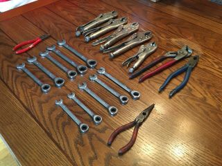 Old Vintage Mechanic Tools Pliers Vise - Grips Ratcheting Wrenches Cutters