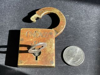 Rare Vintage / Antique Chicago 3 - Lever Padlock With Key 3