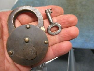 Very Unusual Old Brass Vintage Padlock Lock Unis France With A Key N/r