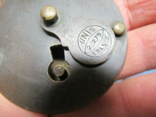Very unusual old brass vintage padlock lock UNIS FRANCE with a key n/r 2