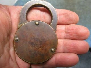 Very unusual old brass vintage padlock lock UNIS FRANCE with a key n/r 3