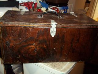 Large Vintage Handmade Wood Wooden Tool Box Storage Chest With Stability Ledge