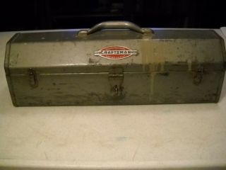 Vintage Sears Craftsman Tombstone Metal Tool Box Metal Handle Hip Coffin W Tray