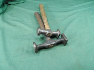 2 Vintage Auto Body Bumping Hammer / Planishing Panel Repair User Antique Tool