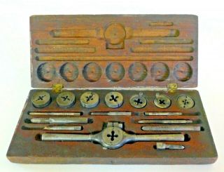 Antique Wiley & Russell Tap And Die Set In Oak Case.  8 Sizes