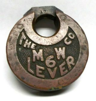 Vintage The M W Co 6 Lever Brass Push Key Padlock