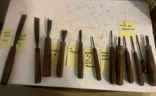 12 Vintage Wood Carving Tools,  Various Makers