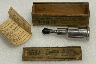 Antique Vintage Veeder Speed Counter Dated 1907 Finger Joint Wood Box Tool