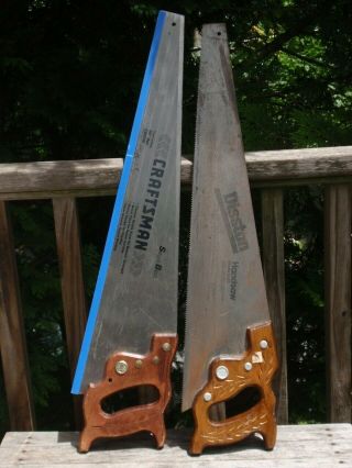 2 Classic Hand Saws Carpentry 26 Inch 8 Point Craftsman 36235 And Disston D - 23