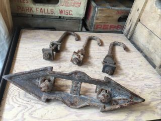 Antique Cast Iron Hay Trolley Barn Carrier Myers? Stop And Hanger Bolts 2