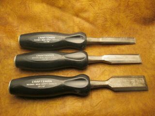 Craftsman Wood Chisel Set,  Black Handles W/ Metal Butt Caps 1/2 " 3/4 " 1 " - Usa -