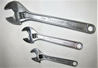 Crescent Wrench Set 6 ",  8 ",  & 12 " - Made In Usa - Sb