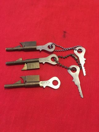 3 Vintage/antique Security Key Keyhole Lock Co Sf Cal Independent Keil Lock