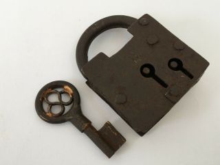 Lock Old Vintage Iron Padlock With Key Trick Or Puzzle Collectible Rear Big Size