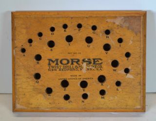 Vintage Morse Twist Drill& Mach.  Co.  Drill Bit Holder Stand Index Wooden Litho