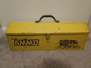 Vintage Yellow Metal Ammo Powder Actuated Tool Box - Empty 22 " X7.  5 " X8 "