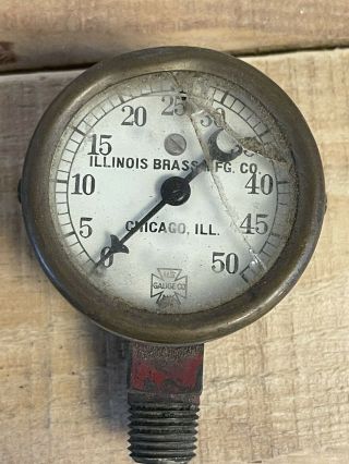 Vintage Brass Pressure Gauge Steampunk Industrial Illinois Brass Mfg Chicago Il 2
