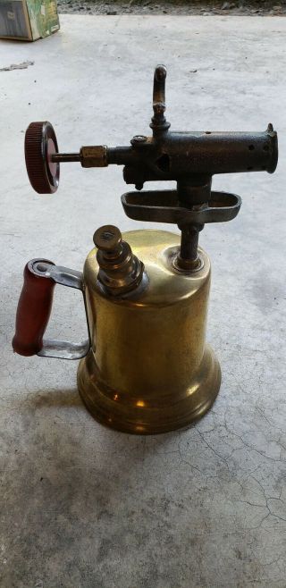 Vintage Brass Blow Torch Otto Bernz Co. ,  Rochester Ny Wooden Handle