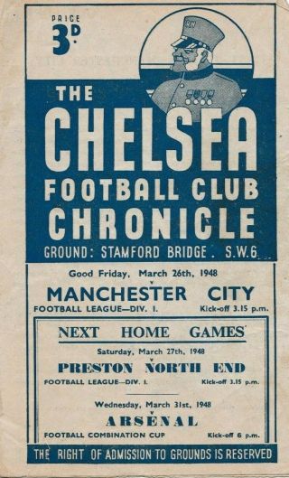 Rare Football Programme Chelsea V Manchester City 1947 - 1948