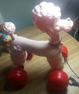 Vintage Rare Empire Blow Mold Poodle Dog Pull Along Toy 9 " X 10 " Wheels