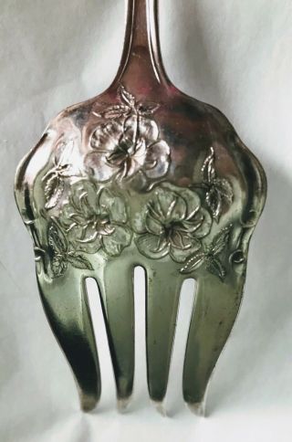 Very Ornate Rare Antique Conn.  Silver Co.  Serving/meat Fork Roses Embossed