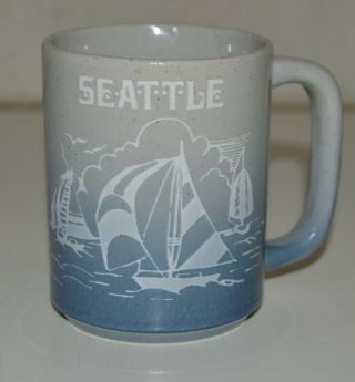 Vintage Seattle Sailboat Nautical Beach Ceramic Coffee Mug Cup Rare