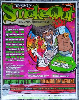 Cypress Hill Rock Poster 2000 Smokeout Festival Rare Promo System Of A Down