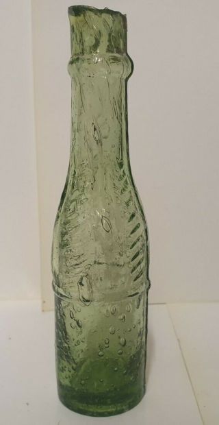 Rare Victorian Light Amber / Green Glass Sheer Top Sauce Bottle