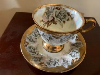 Rare Vintage Royal Sealy China Iridescent Gold Rim Tea Cup Saucer
