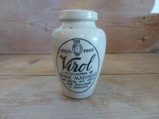 Rare Small Antique Stoneware Jar " Virol " Bone Marrow Preparation