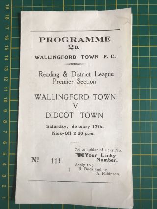 Wallingford Town Fc V Didcot Town Reading & District League 1948 Rare Programme
