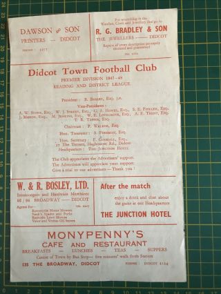 Didcot Town Fc V Wallingford Town 1947 - 1948 Rare Official Football Programme
