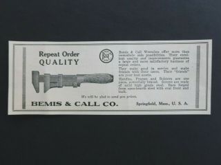 Rare 1927 Antique Dealer Ad - Bemis & Call B&c Monkey Wrench Springfield Ma Vtg