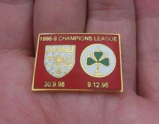 Arsenal V Panathinaikos 1998 - 99 Champions League Pin Badge Rare Vgc