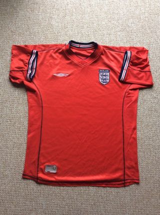 Rare England Away Red Umbro Football Shirt 46/48 Xxl Foc Postage U.  K.