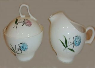 Stetson Mcm Vintage Creamer - Sugar Bowl,  Lid Blue & Pink Dandelion Flowers Rare