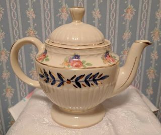 Rare Vintage Ceramic Ivory Floral Roses Teapot With Lid - U.  S.  A.  Stamp - Tea Pot