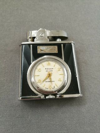 Vintage Art Deco Japan Lacquer Lighter W.  Rouan De Luxe Swiss Watch Rare