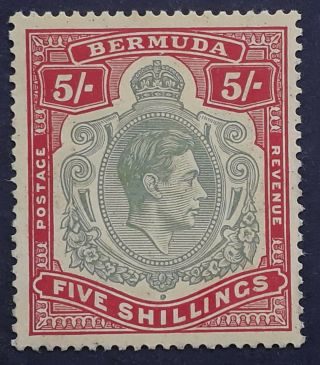 Rare 1938 - Bermuda 5/ - Green & Red Kgvi Postage Stamp Sg118a Cat £350